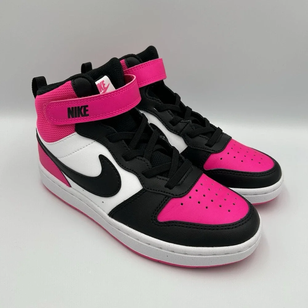 Nike Court Borough Mid‎ 2 PSV Fierce Pink Black Kids Size 2.5Y HV0935-100